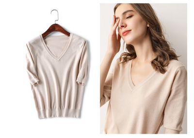 Suéter Tejido Cuello V Manga Corta para Mujer - Image 6