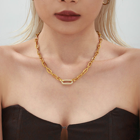 Conjunto de Collar y Pulsera de Acero Titanio con Circonitas Micro Incrustadas - Image 2