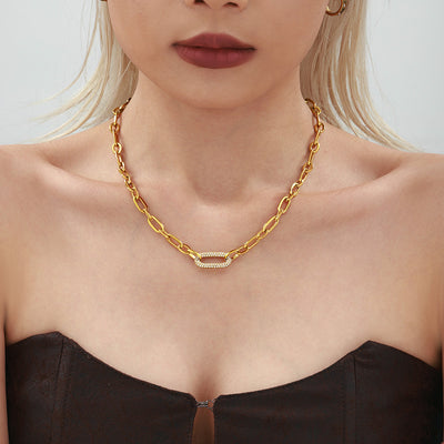 Conjunto de Collar y Pulsera de Acero Titanio con Circonitas Micro Incrustadas - Image 2