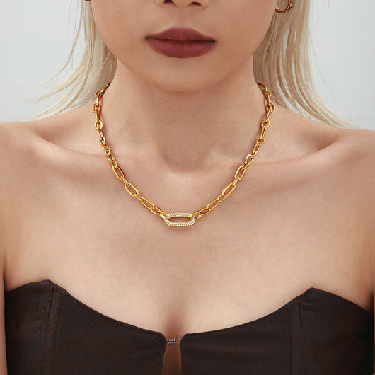 Conjunto de Collar y Pulsera de Acero Titanio con Circonitas Micro Incrustadas - Image 2