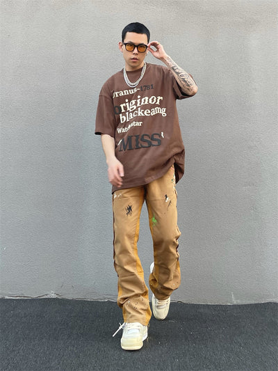 Pantalones Khaki Micro Acampanados con Estampado Graffiti Salpicado - Image 8