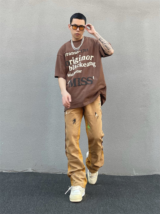 Pantalones Khaki Micro Acampanados con Estampado Graffiti Salpicado - Image 8