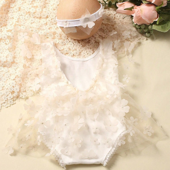 Vestido de Encaje Floral Blanco para Recién Nacida