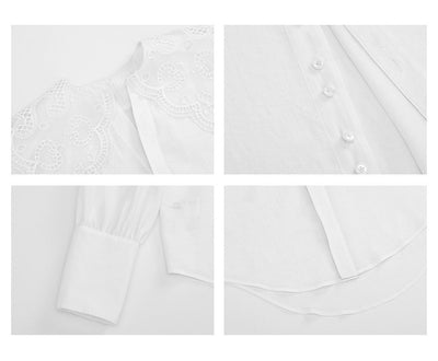 Blusa Retro Francesa con Cuello de Encaje Elegante - Image 9