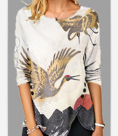 Blusa Estampada Cuello Redondo Manga Larga para Mujer - Image 7