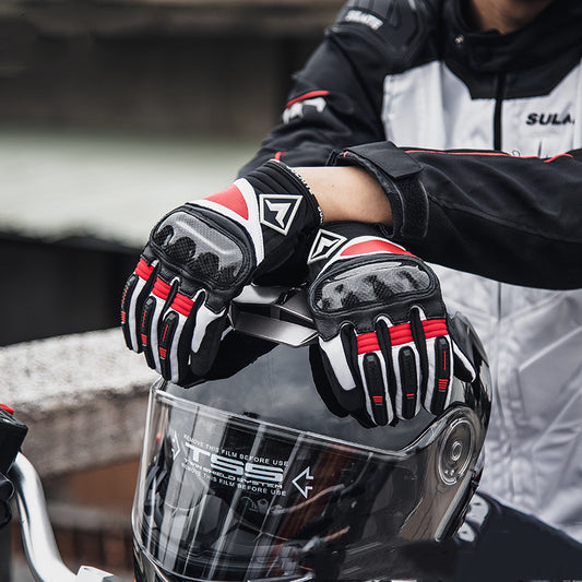 Guantes de Motocicleta Piel de Oveja con Fibra de Carbono para Motorista
