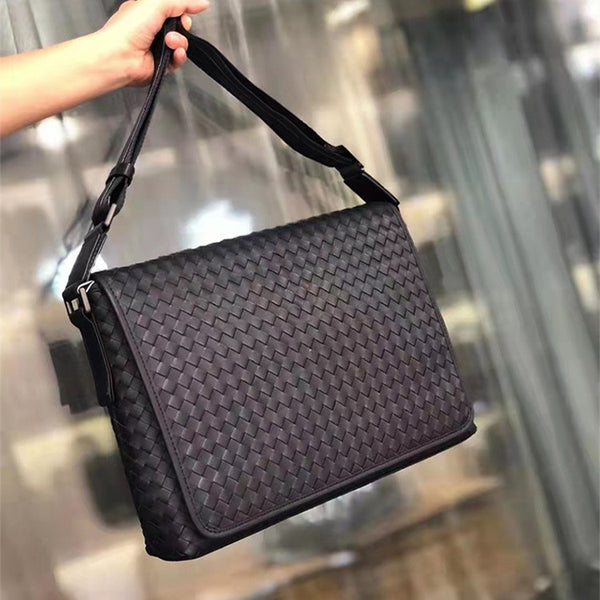Bolso Mensajero de Cuero Tejido para Hombre - Estilo Ejecutivo