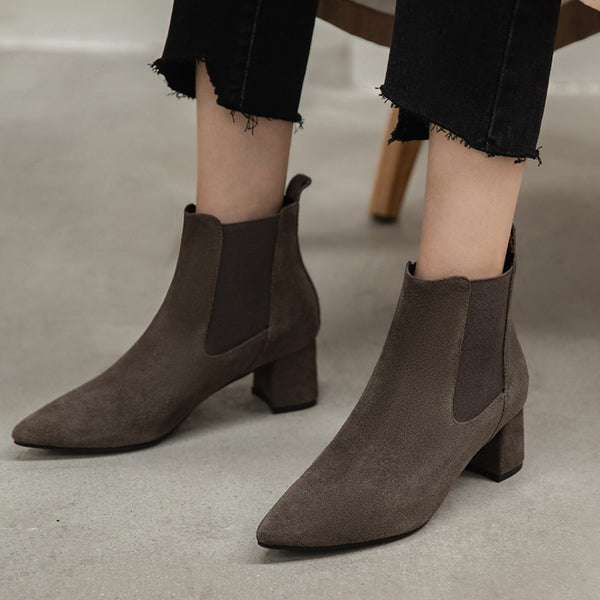 Botas de Cuero para Mujer con Tacón Grueso Medio