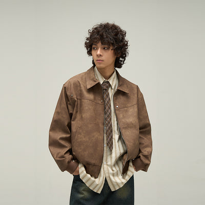Chaqueta de Cuero Marrón Estilo Retro Americano para Hombre - Image 3