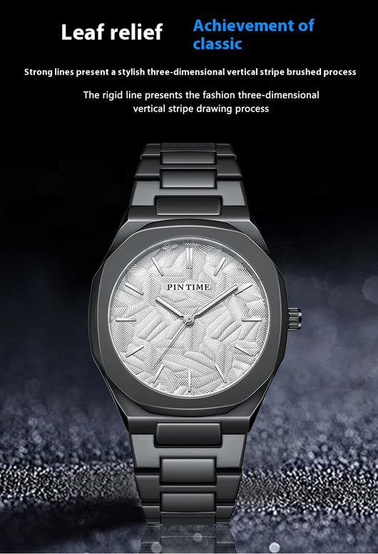 Reloj Impermeable para Hombre con Esfera Grabada en Relieve de Hoja de Palma - Image 26