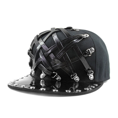 Gorra Punk Hip Hop Cuero X Cuero Visera Plana Unisex - Image 9