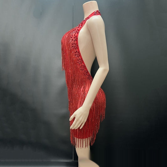 Vestido de Vacaciones Espalda Descubierta con Detalles de Diamantes - Image 2