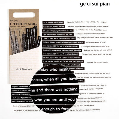 Life Excerpt Series literary handbook material decoration stickers with various quotes and phrases in black and white typewriter font. - Image 9