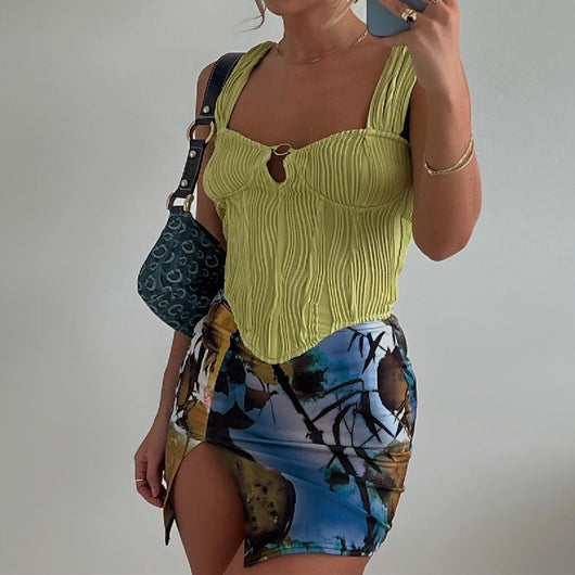 Camiseta Cuadrada Francesa Plisada para Verano - Image 9