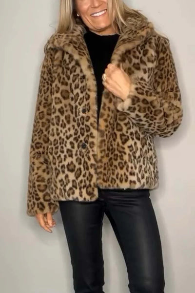 Abrigo Femenino Estampado Leopardo con Solapa y Cuero Sintético - Image 18