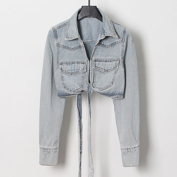 Chaqueta Denim Cropped con Cordones Laterales - Image 6