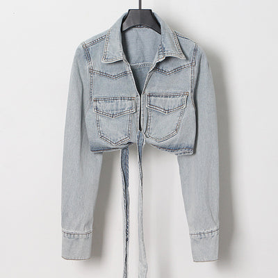 Chaqueta Denim Cropped con Cordones Laterales - Image 6