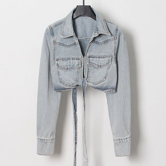 Chaqueta Denim Cropped con Cordones Laterales - Image 6