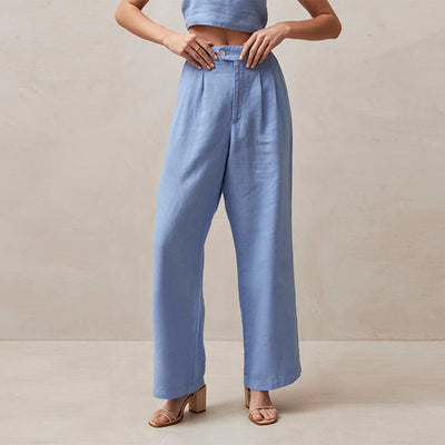 Pantalones de Lino Puro Cintura Alta Rectos para Mujer - Image 2