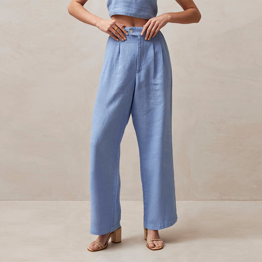 Pantalones de Lino Puro Cintura Alta Rectos para Mujer - Image 2