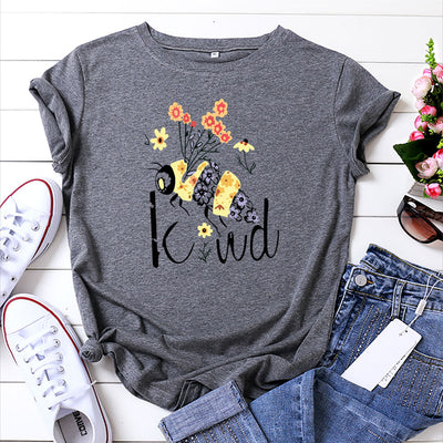 Camiseta Estampado Abejas y Flores Cuello Redondo Manga Corta - Image 14