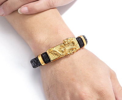 Pulsera Magnética para Hombre con Dragón Pi Xiu - Acero Inoxidable y Cuero con Patrón Leopardo - Image 16