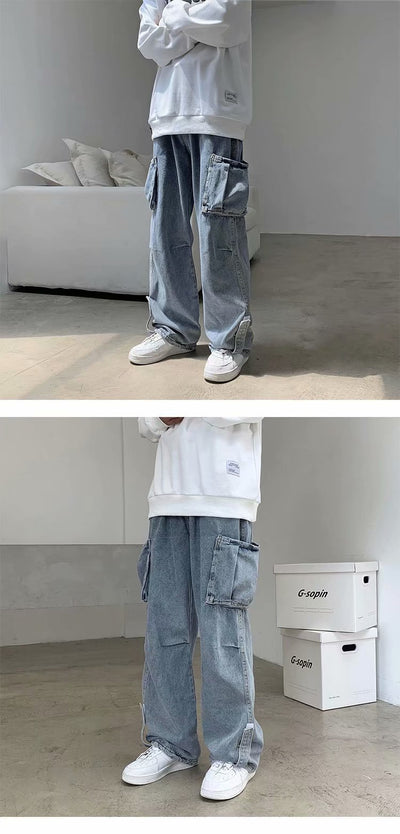 Jeans Rectos Sueltos Estilo Hong Kong para Hombre - Image 7