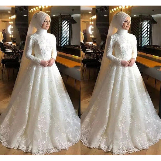 Vestido de Novia Blanco Manga Larga Elegante - Image 3