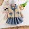 Conjunto de Tres Piezas Estilo Princesa: Suéter Tejido, Falda Denim y Accesorios