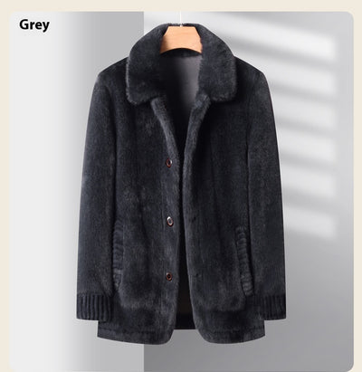 Abrigo de Invierno para Hombre con Cuello Solapa y Piel de Visón Dorado - Image 25