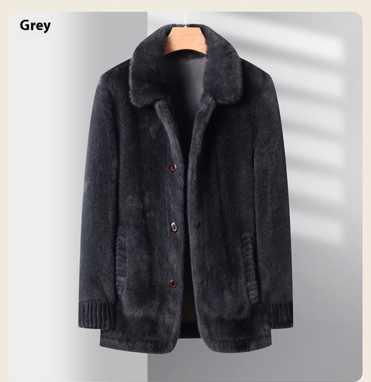 Abrigo de Invierno para Hombre con Cuello Solapa y Piel de Visón Dorado - Image 25