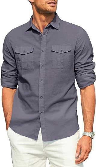 Camisa Casual de Manga Larga con Bolsillos Dobles Estilo Europeo - Image 11