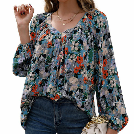 Blusa Floral Suelta Manga Larga Escote en V - Image 4
