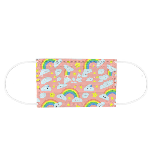 Children's disposable protective mask with a playful cat and paw print pattern on a dark blue background, featuring white ear loops. - Image 3