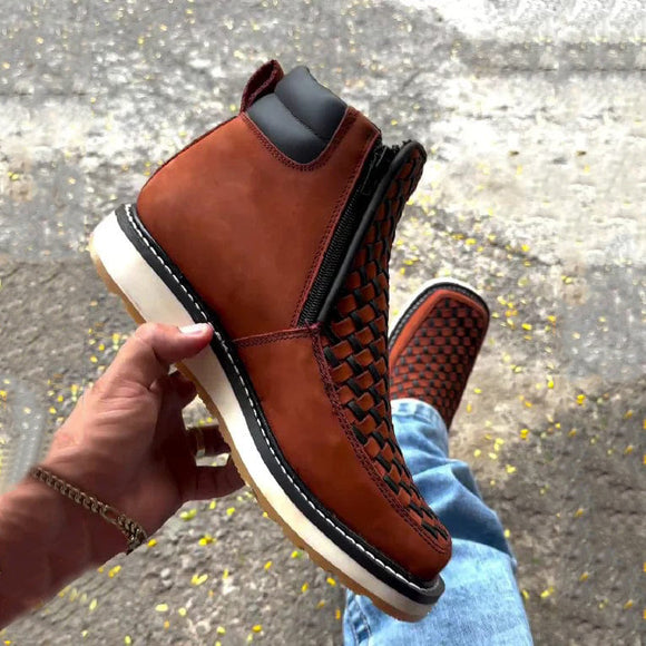 Bota Vaquera Retro Tejida a Mano con Cierre Lateral