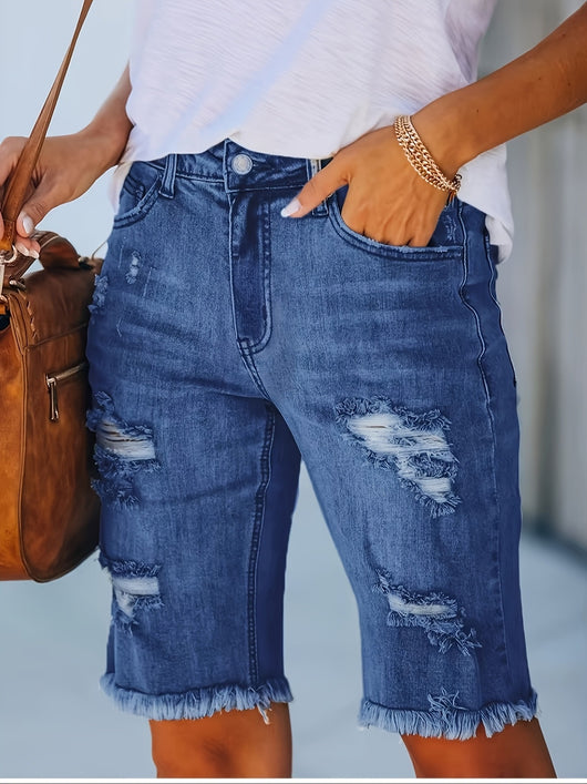 Shorts de Mezclilla Rotos Talla Grande con Máximo Estiramiento - Image 18