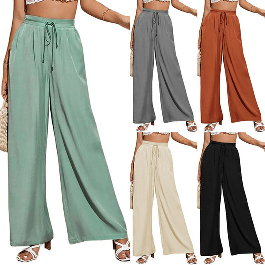Pantalones Anchos de Talle Alto con Cintura Elástica Ajustable