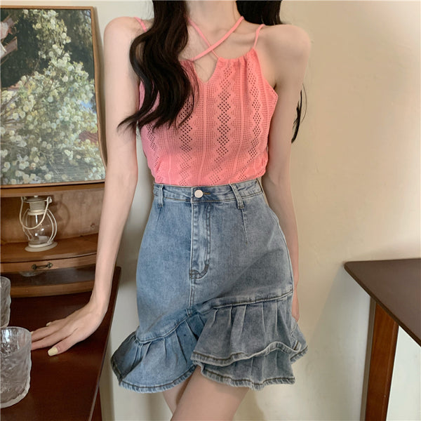 Camiseta Tejida Sin Mangas con Espalda Abierta para Primavera