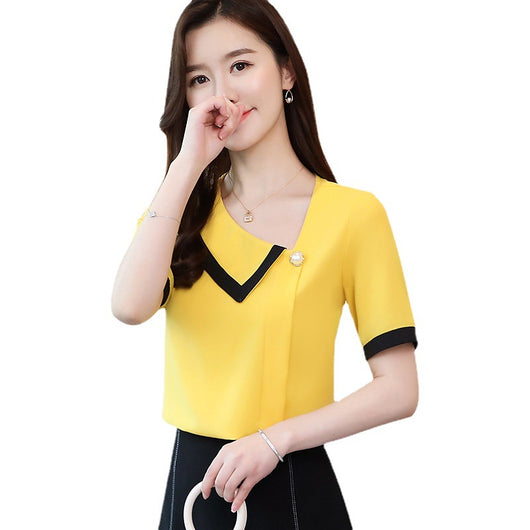 Blusa Manga Corta con Contraste y Diseño Moderno para Mujer - Image 3
