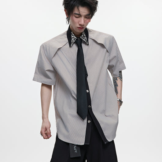 Camisa Casual Hombre Patchwork Diamante Rayas Bicolor - Image 12