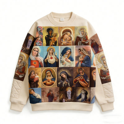 Sudadera Suelta Cuello Redondo con Estampa de Virgen María - Image 3