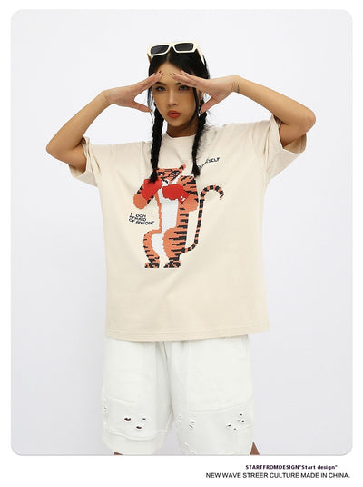 Camiseta Suelta Estampado Anime Tigre Manga Corta Unisex - Image 18