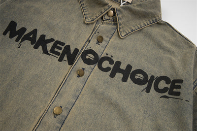 Camisa Denim Desgastada con Letras Waste para Hombre - Image 19
