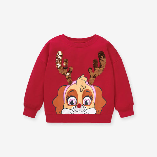 Suéter Estampado de Algodón con Mangas Largas para Niñas