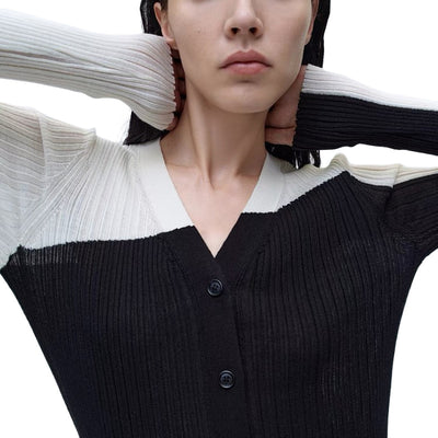 Cardigan Tejido Bicolor Irregular Ajustado de Manga Larga para Otoño e Invierno - Image 5