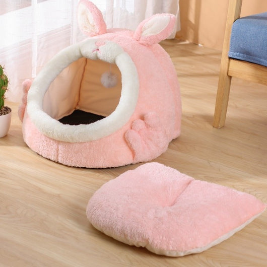 Cama Gatito Cerrada Rosa Conejo Gritón - Casa para Gatos Otoño Invierno - Image 4