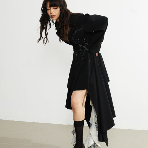 Abrigo de Línea Abierta con Dobladillo Irregular - Estilo Retro Oversized