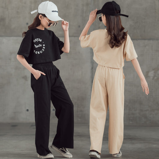 Conjunto Estampado: Camiseta Manga Corta + Pantalón Ancho Pierna Recta