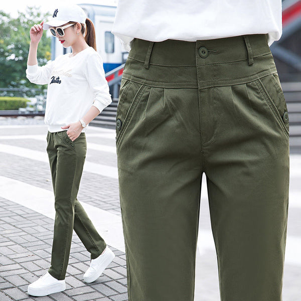 Pantalón Casual Cintura Alta Elástico en los Tobillos