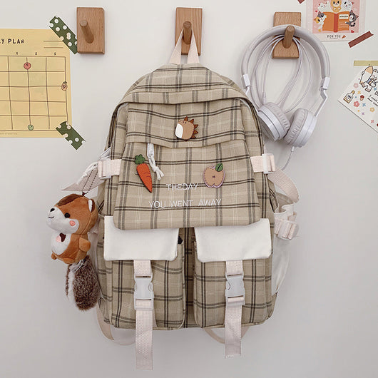Mochila Escolar Coreana de Gran Capacidad Estilo Preppy Cuadriculada - Image 26
